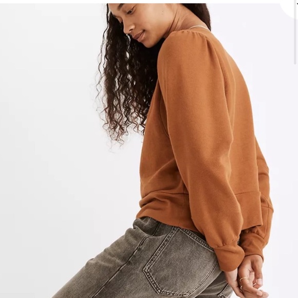 Madewell Henley puff sleeve sweatshirt brown size XXsmall NB331 NWT - Picture 3 of 10
